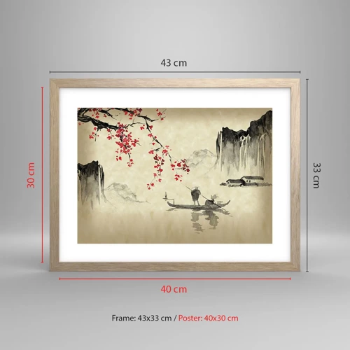 Affiche dans un chêne clair - Poster - Au pays des cerisiers en fleurs - 40x30 cm