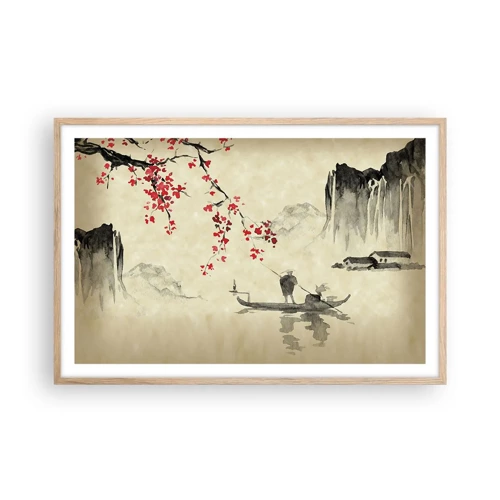 Affiche dans un chêne clair - Poster - Au pays des cerisiers en fleurs - 91x61 cm
