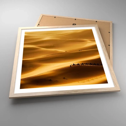 Affiche dans un chêne clair - Poster - Caravane sur les vagues du désert - 50x50 cm