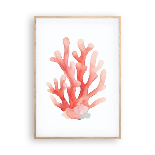 Affiche dans un chêne clair - Poster - Corail couleur corail - 70x100 cm