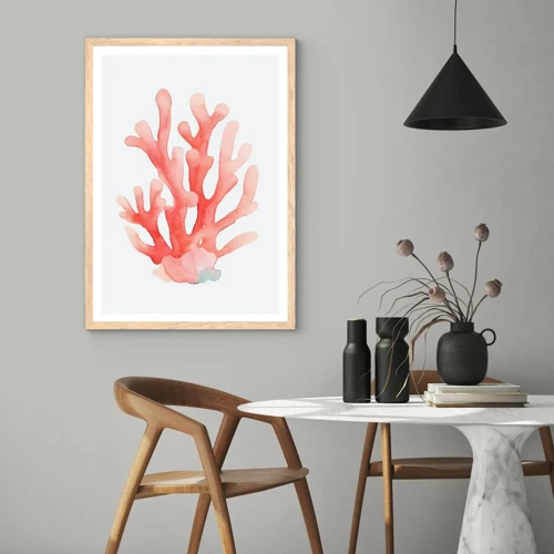 Affiche dans un chêne clair - Poster - Corail couleur corail - 70x100 cm