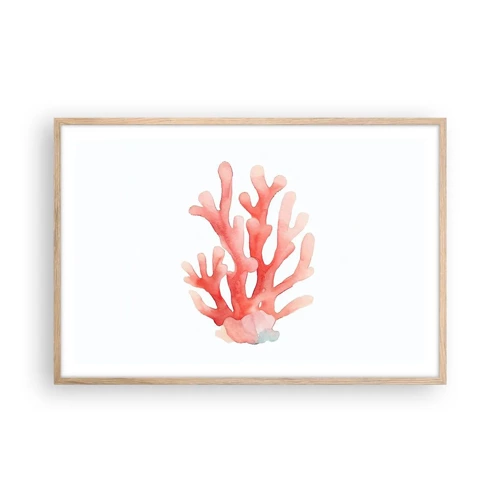 Affiche dans un chêne clair - Poster - Corail couleur corail - 91x61 cm