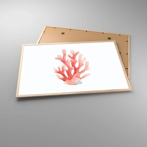 Affiche dans un chêne clair - Poster - Corail couleur corail - 91x61 cm