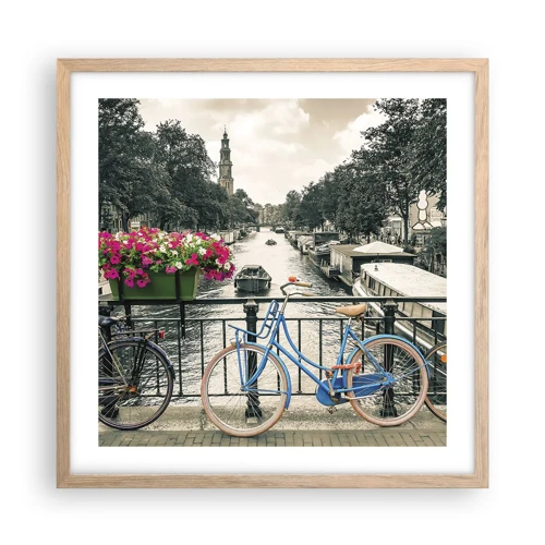 Affiche dans un chêne clair - Poster - Couleurs de rue d'Amsterdam - 50x50 cm