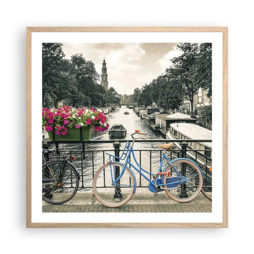 Affiche dans un chêne clair - Poster - Couleurs de rue d'Amsterdam - 60x60 cm