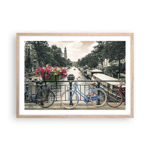 Affiche dans un chêne clair - Poster - Couleurs de rue d'Amsterdam - 70x50 cm