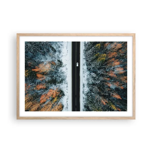 Affiche dans un chêne clair - Poster - Couper à travers la forêt d'hiver - 70x50 cm