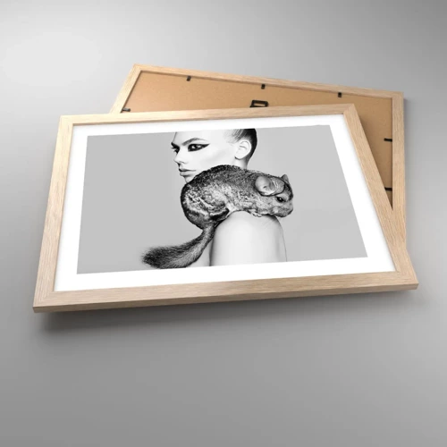 Affiche dans un chêne clair - Poster - Dame au chinchilla - 40x30 cm