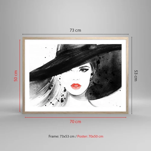 Affiche dans un chêne clair - Poster - Dame en noir - 70x50 cm