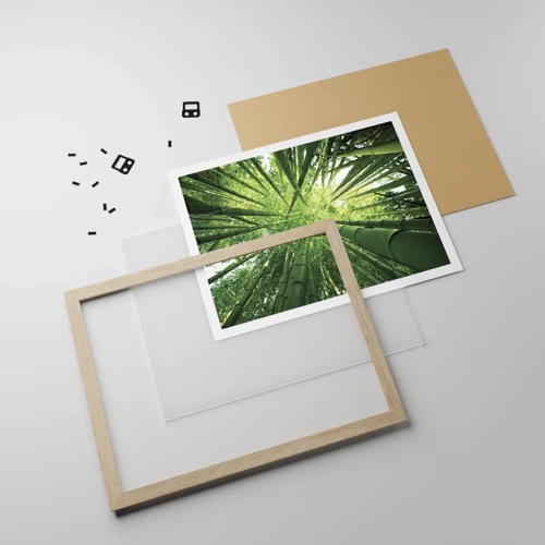 Affiche dans un chêne clair - Poster - Dans une bambouseraie - 70x50 cm