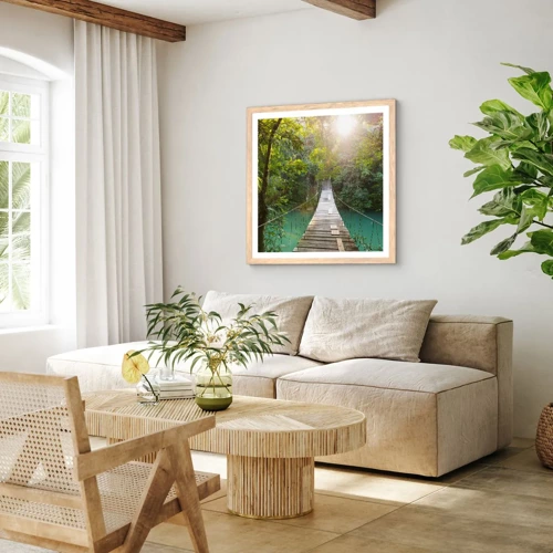 Affiche dans un chêne clair - Poster - De l'eau azur à la forêt azur - 40x40 cm