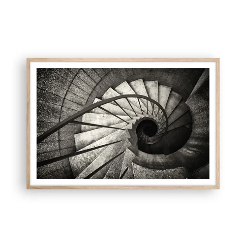 Affiche dans un chêne clair - Poster - En haut des escaliers, en bas des escaliers - 91x61 cm