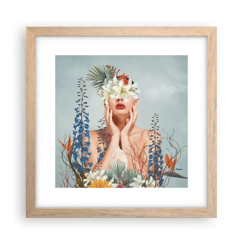 Affiche dans un chêne clair - Poster - Femme - fleur - 30x30 cm