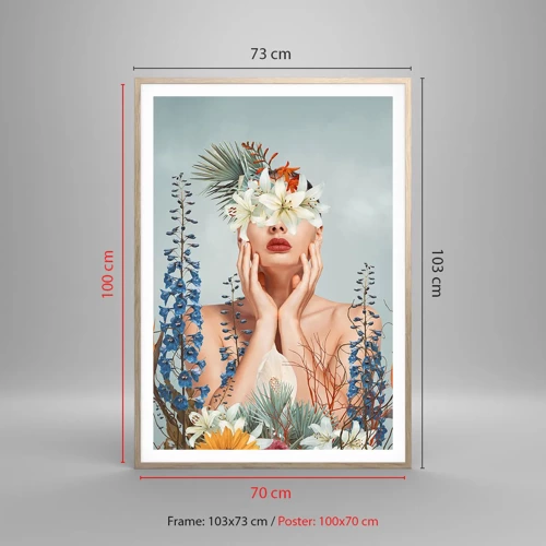 Affiche dans un chêne clair - Poster - Femme - fleur - 70x100 cm