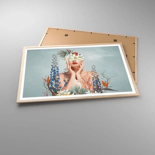 Affiche dans un chêne clair - Poster - Femme - fleur - 91x61 cm