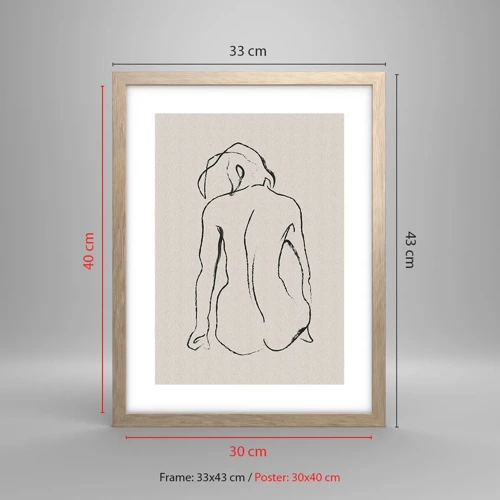 Affiche dans un chêne clair - Poster - Femme nue - 30x40 cm