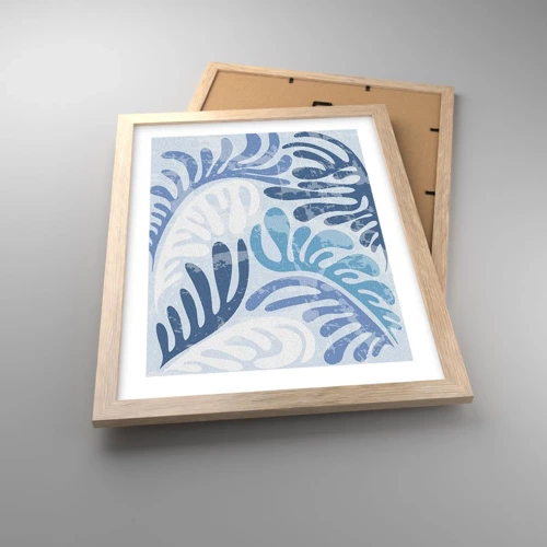 Affiche dans un chêne clair - Poster - Fougères bleues - 30x40 cm