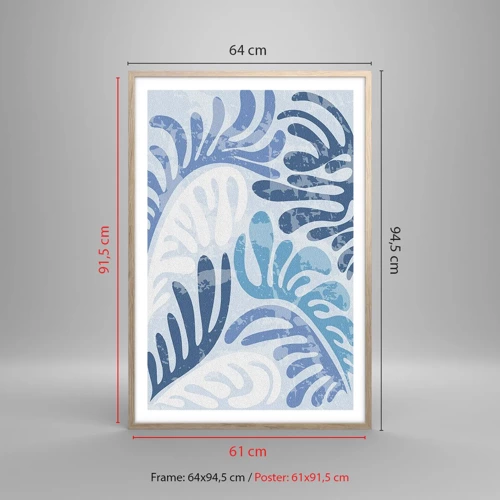 Affiche dans un chêne clair - Poster - Fougères bleues - 61x91 cm