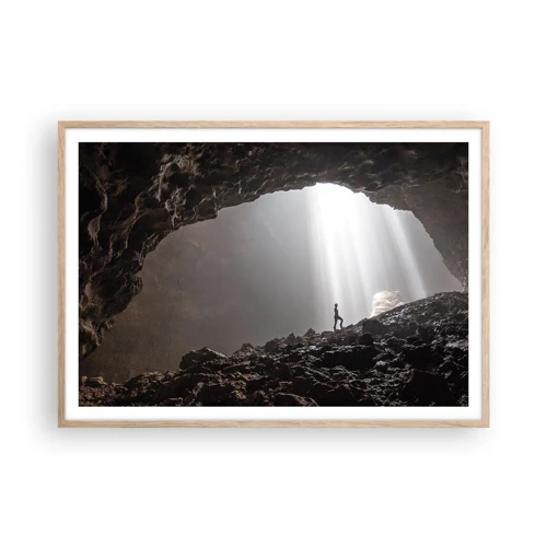 Affiche dans un chêne clair - Poster - Grotte lumineuse - 100x70 cm