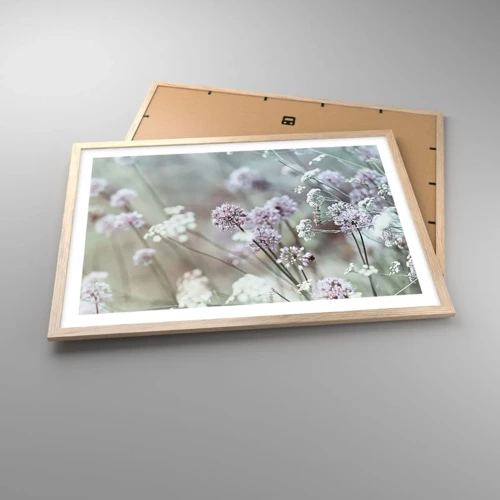 Affiche dans un chêne clair - Poster - Herbes douces en filigrane - 70x50 cm