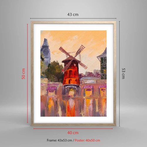 Affiche dans un chêne clair - Poster - Icones parisiennes – le Moulin rouge - 40x50 cm