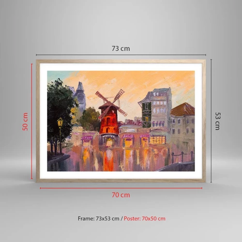 Affiche dans un chêne clair - Poster - Icones parisiennes – le Moulin rouge - 70x50 cm