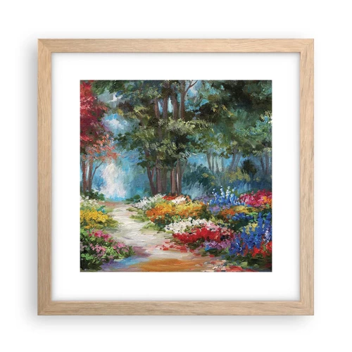 Affiche dans un chêne clair - Poster - Jardin forestier, forêt de fleurs - 30x30 cm