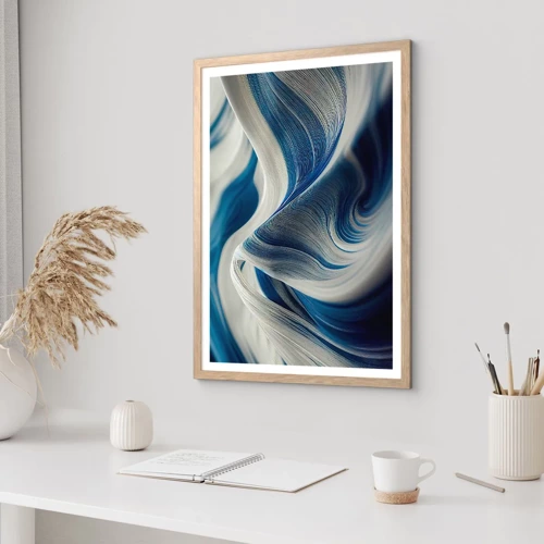 Affiche dans un chêne clair - Poster - La fluidité du bleu et du blanc - 30x40 cm