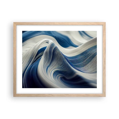 Affiche dans un chêne clair - Poster - La fluidité du bleu et du blanc - 50x40 cm