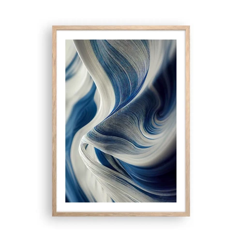 Affiche dans un chêne clair - Poster - La fluidité du bleu et du blanc - 50x70 cm