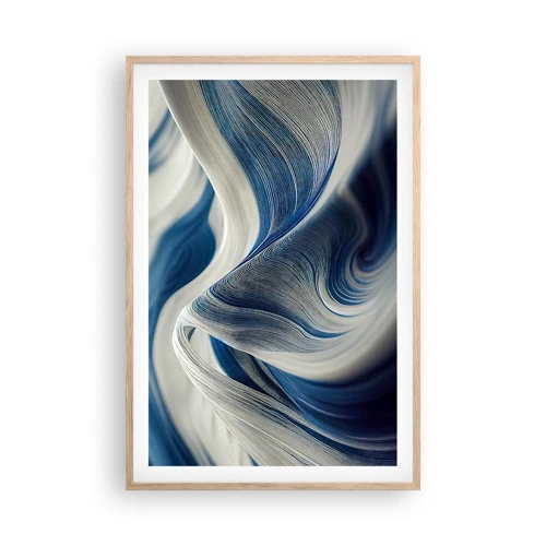 Affiche dans un chêne clair - Poster - La fluidité du bleu et du blanc - 61x91 cm