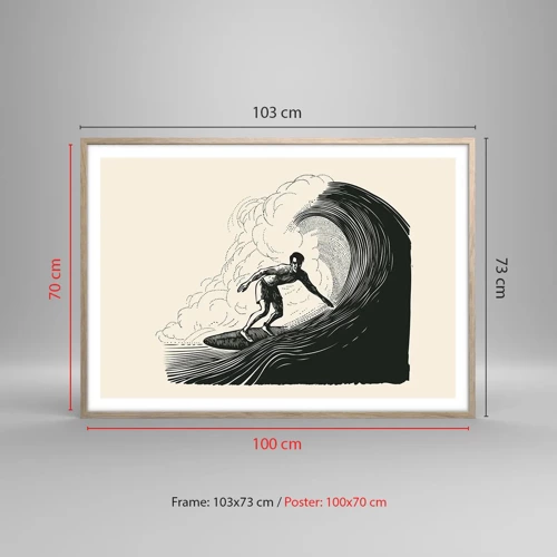 Affiche dans un chêne clair - Poster - Le roi de la vague - 100x70 cm