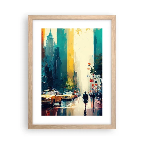 Affiche dans un chêne clair - Poster - New York – ici même la pluie est colorée - 30x40 cm