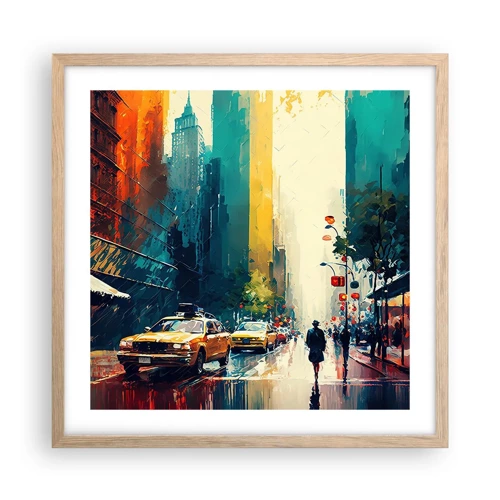 Affiche dans un chêne clair - Poster - New York – ici même la pluie est colorée - 50x50 cm