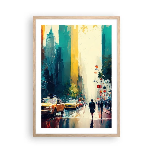 Affiche dans un chêne clair - Poster - New York – ici même la pluie est colorée - 50x70 cm