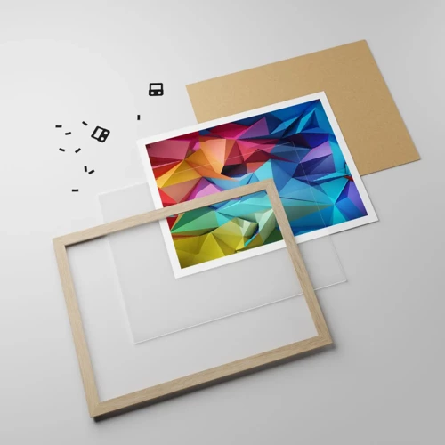 Affiche dans un chêne clair - Poster - Origami arc-en-ciel - 50x40 cm