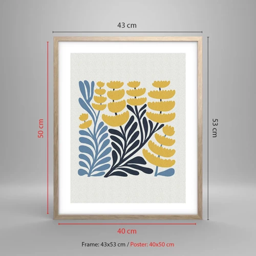 Affiche dans un chêne clair - Poster - Parterre de fleurs ensoleillé - 40x50 cm