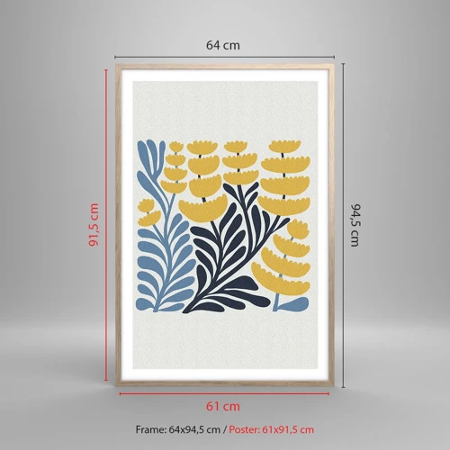 Affiche dans un chêne clair - Poster - Parterre de fleurs ensoleillé - 61x91 cm