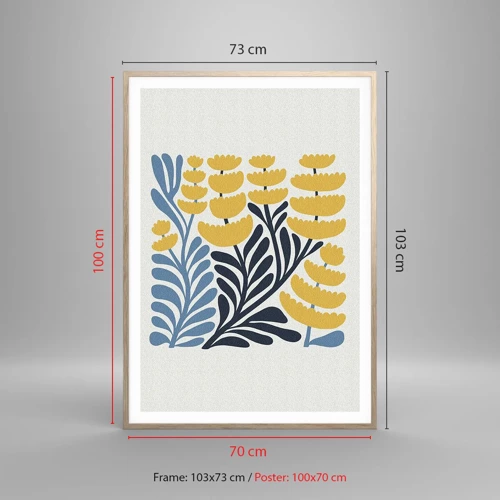 Affiche dans un chêne clair - Poster - Parterre de fleurs ensoleillé - 70x100 cm