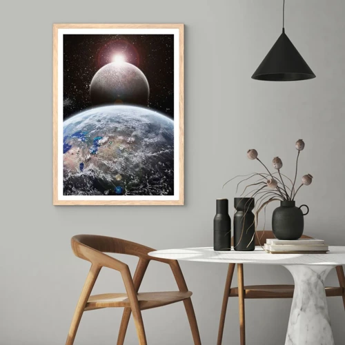 Affiche dans un chêne clair - Poster - Paysage cosmique - lever de soleil - 40x50 cm