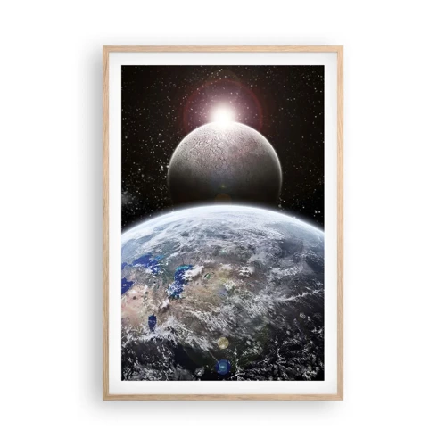 Affiche dans un chêne clair - Poster - Paysage cosmique - lever de soleil - 61x91 cm