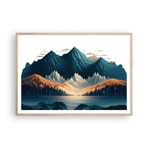 Affiche dans un chêne clair - Poster - Paysage de montagne parfait - 100x70 cm