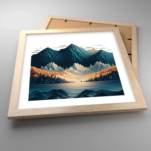 Affiche dans un chêne clair - Poster - Paysage de montagne parfait - 30x30 cm