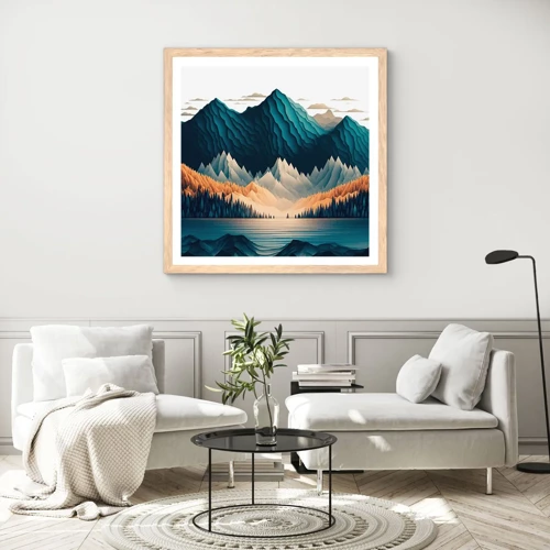 Affiche dans un chêne clair - Poster - Paysage de montagne parfait - 30x30 cm