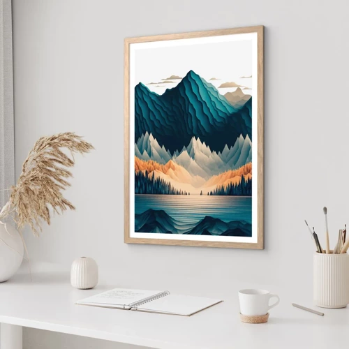 Affiche dans un chêne clair - Poster - Paysage de montagne parfait - 30x40 cm