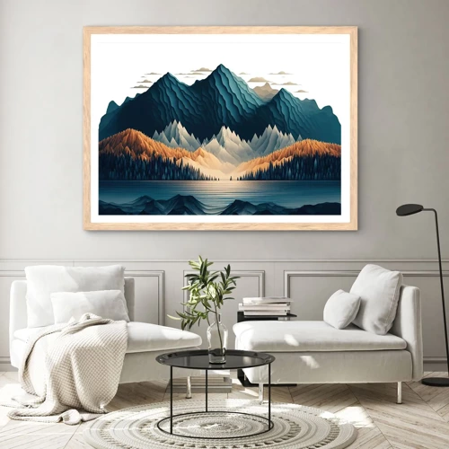 Affiche dans un chêne clair - Poster - Paysage de montagne parfait - 40x30 cm