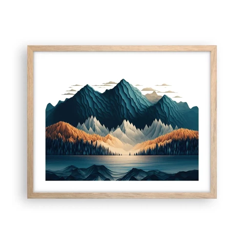 Affiche dans un chêne clair - Poster - Paysage de montagne parfait - 50x40 cm