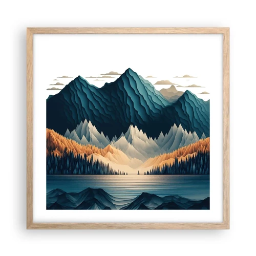 Affiche dans un chêne clair - Poster - Paysage de montagne parfait - 50x50 cm