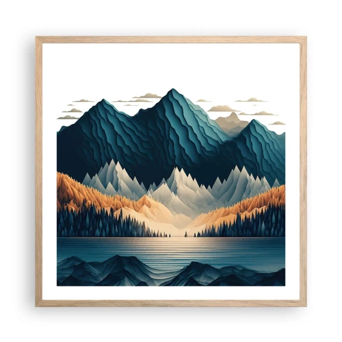 Affiche dans un chêne clair - Poster - Paysage de montagne parfait - 60x60 cm