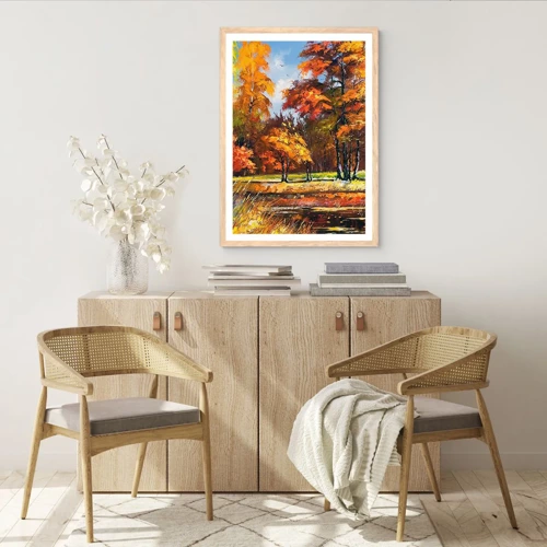 Affiche dans un chêne clair - Poster - Paysage en or et bronze - 30x40 cm